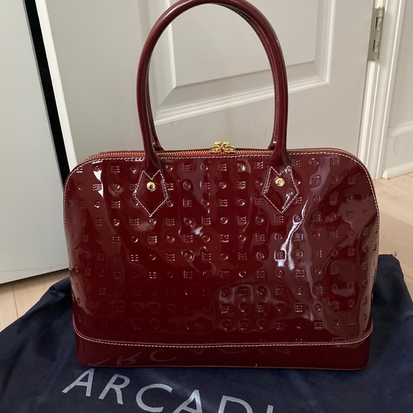 Arcadia polo red patent leather Italian satchel bag - Picture 8 of 13